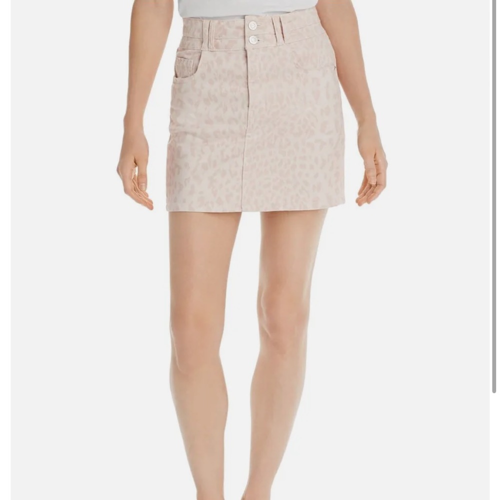 Pale pink leopard denim skirt. Has stretch and is so soft